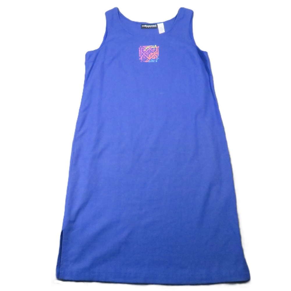 Sag Harbor Linen Blend Shift Tank Dress 12P Blue Summer Vintage 90s Beach Cover